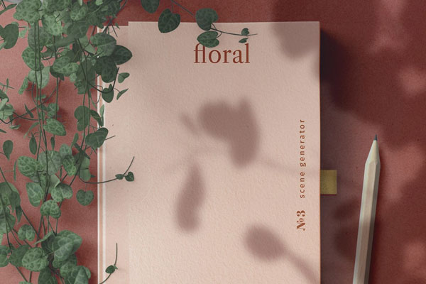 Top View Book Mockup with Pencil, Plant, and Shadow Overlay FREE PSD