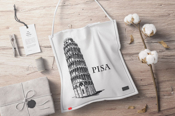 Top View Fabric Bag Mockup with Cotton Flower on Wood FREE PSD