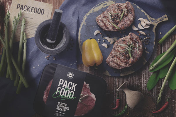 Top View Food Scene Mockup with Plastic Container, and Paper FREE PSD