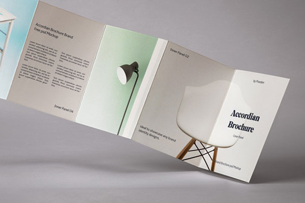 Unfolded 5 Panel Brochure Mockup Hovering Upright FREE PSD