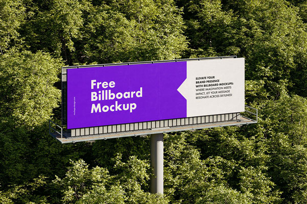 2 Horizontal Billboard Mockups Among the Trees FREE PSD