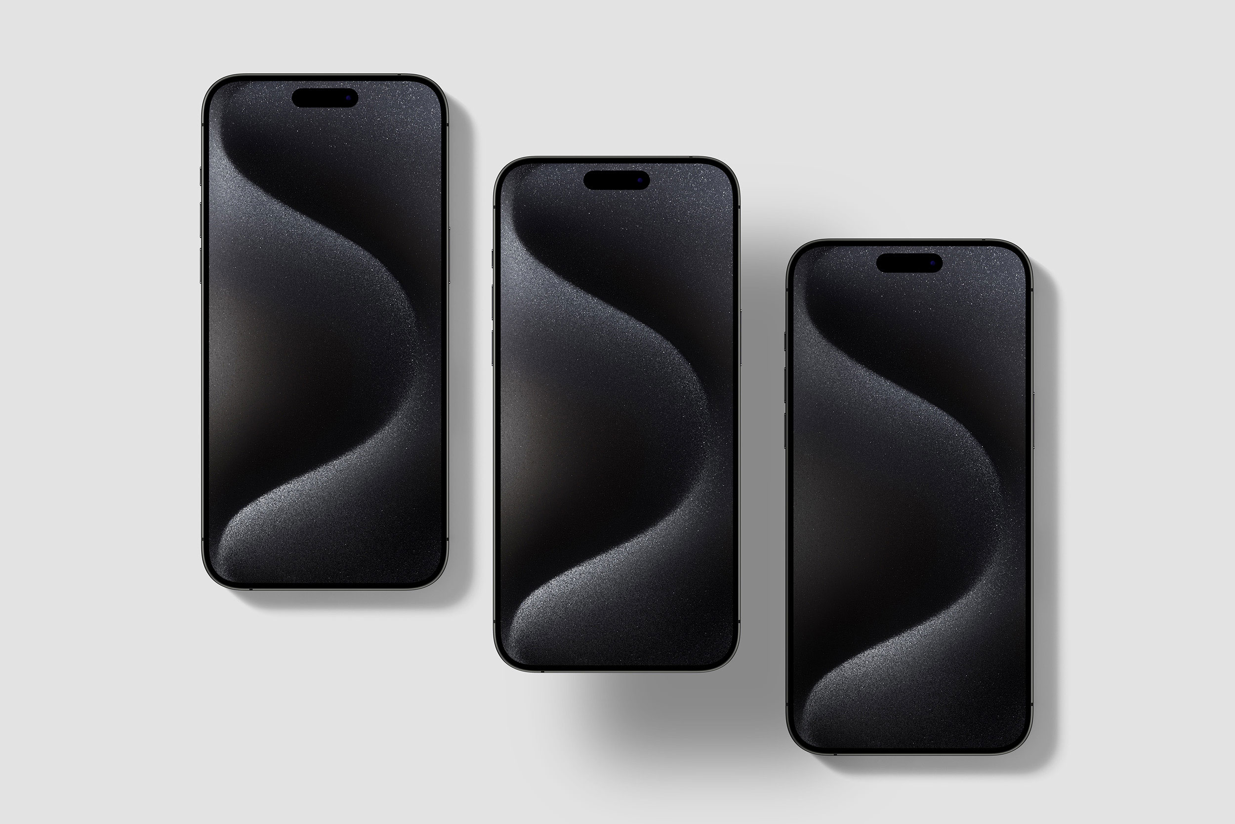 Free 3 iPhones 15 Pro Mockup in Top View PSD Template