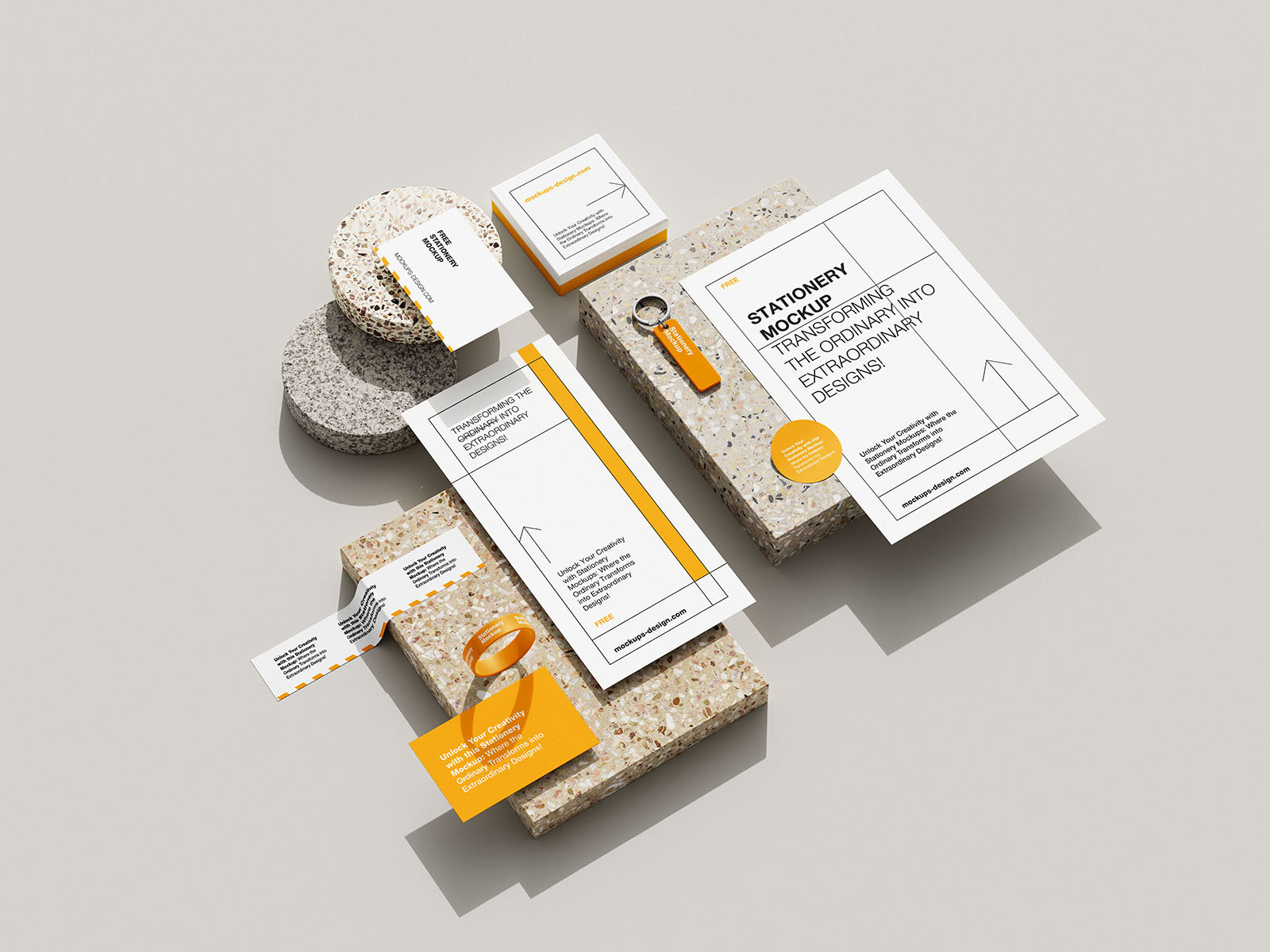 4 Shots of Stationery Mockup on Terrazzo Stone FREE PSD