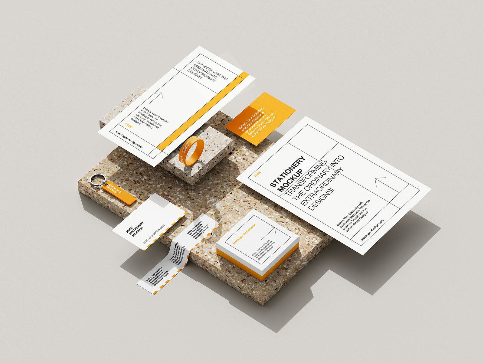 4 Shots of Stationery Mockup on Terrazzo Stone FREE PSD