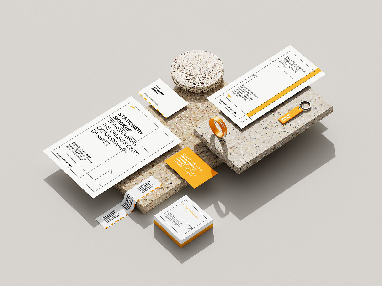 4 Shots of Stationery Mockup on Terrazzo Stone FREE PSD