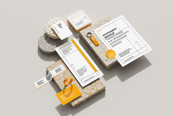 4 Shots of Stationery Mockup on Terrazzo Stone FREE PSD