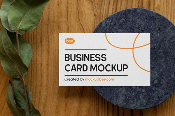 Business Card on Stone Mockup with Plant From Top Angle FREE PSD