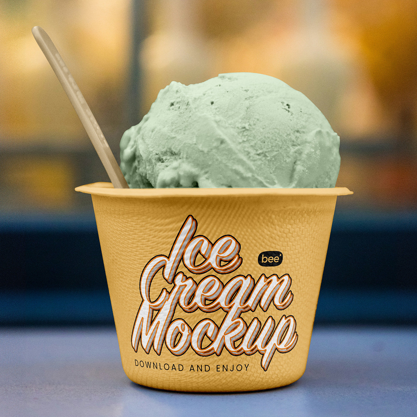 Close-up of Eco Ice Cream Cup Mockup in Front View FREE PSD