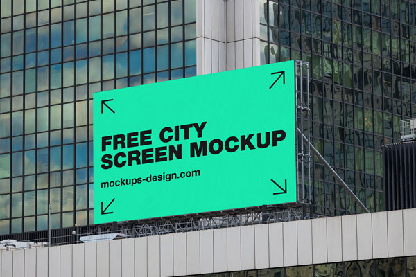 Outdoor Horizontal Rectangular City Screen Mockup in Perspective View FREE PSD