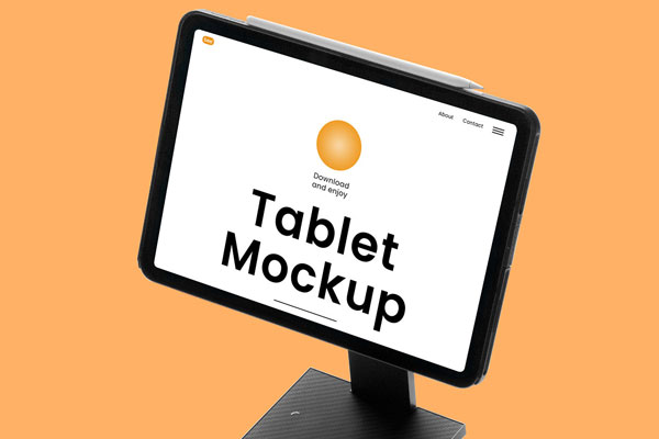 Perspective View of Tablet Mockup on Stand FREE PSD