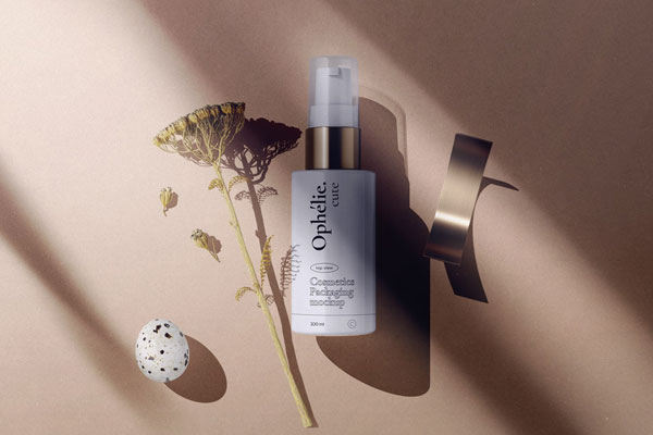 Top View Cosmetics Bottle Mockup with Flower FREE PSD