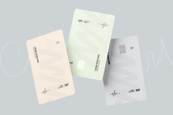 Free Vertical Floating Credit Card Mockup PSD Template