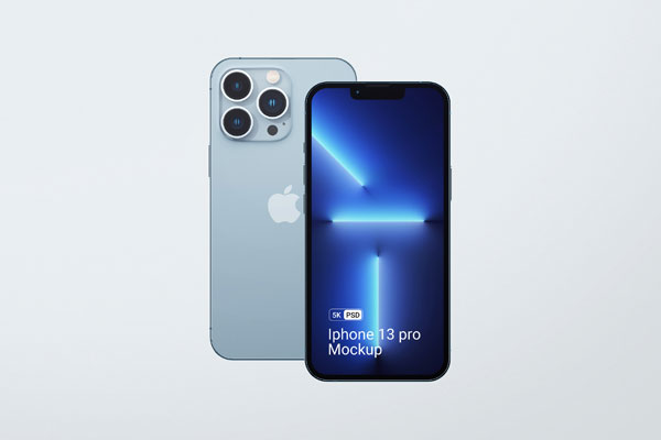 Free 2 iPhones 13 Pro Mockup in Front View PSD Template