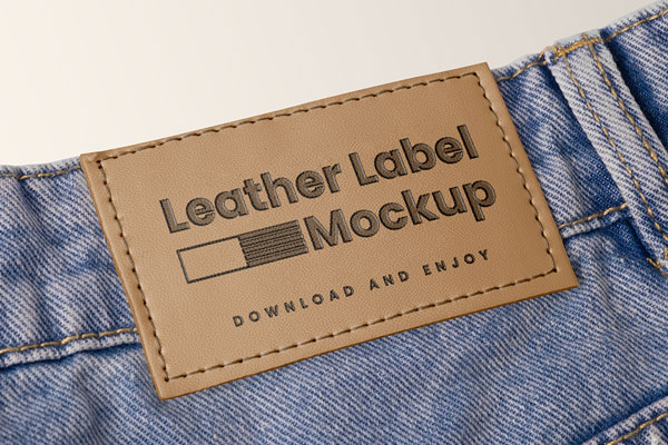 Free Close-up Vision of Jeans Label Mockup PSD Template