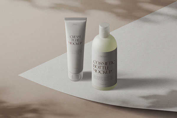Free Facing Scene of Cosmetic Tube Mockup with Shadows PSD Template
