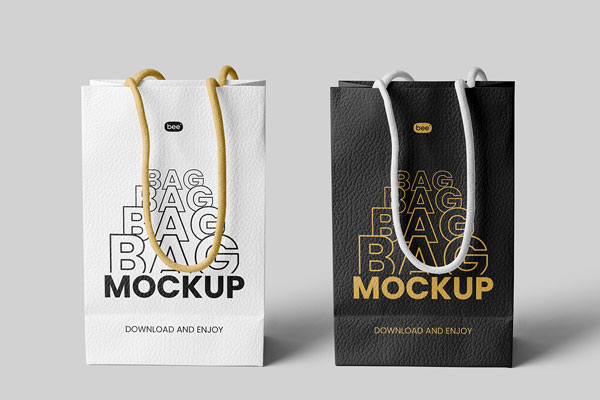 Free Facing View of 2 Leather Gift Bags Mockup PSD Template