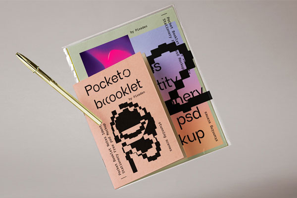Free Facing View of Floating Stationery Mockup with Notebook PSD Template