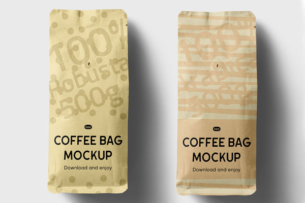 Free Facing View of Lying Coffee Bag Mockup PSD Template