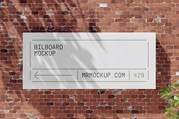 Free Front Sight of Billboard Mockup on Brick Wall PSD Template