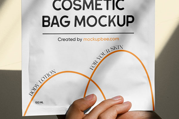 Free Front sight of Cosmetic Packaging Sachet Mockup PSD Template