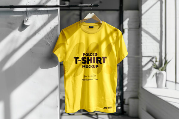 Free Front Sight of Indoor Light Hanging T-Shirt Mockup PSD Template