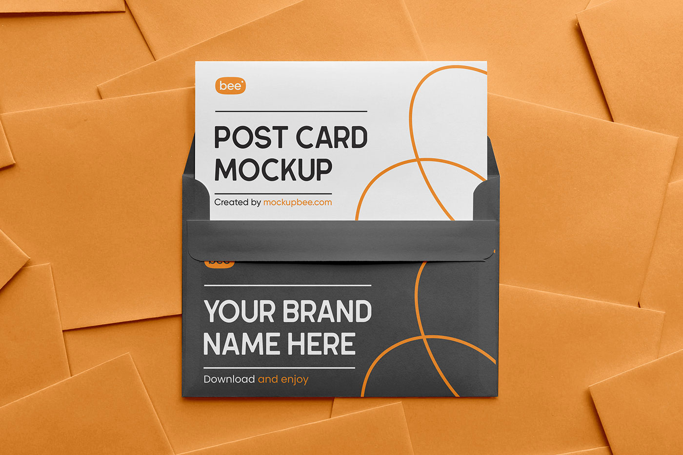 Free Front Sight of Postcard Mockup with Envelope PSD Template