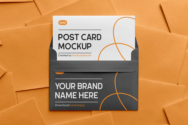 Free Front Sight of Postcard Mockup with Envelope PSD Template