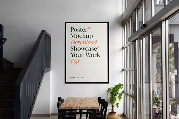 Free Front Sight of Poster Mockup in Living Room on Wall PSD Template