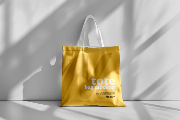 Free Front View of Tote Bag Mockup with Shadows PSD Template