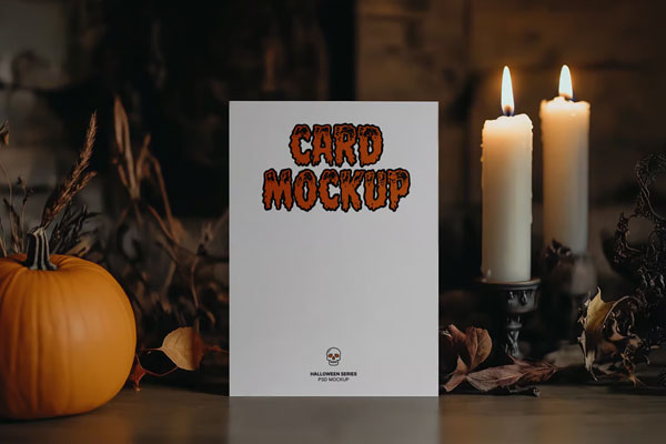 Free Front Vision of Halloween A4 Card Mockup PSD Template