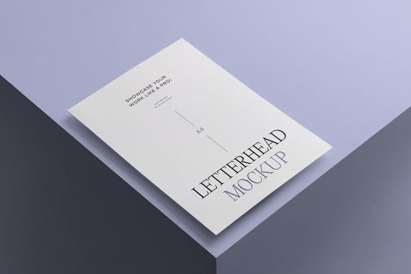Free Perspective View of A4 Letterhead Mockup PSD Template