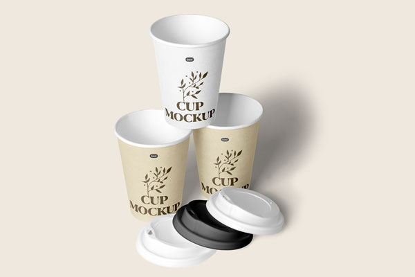 Free Perspective View of Paper Cup Stack Mockup PSD Template