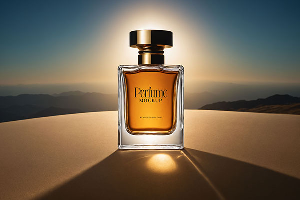 Free Perfume Bottle Mockup with Mountain View PSD Template