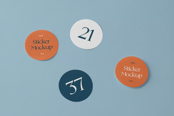 Free Top Sight of Round Stickers Mockup PSD Template