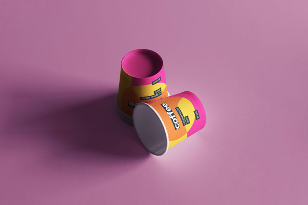 Free Top Sight of Two Mini Coffee Cups Mockup PSD Template