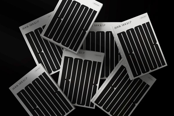 Free Top View of Hard Cover Book Mockups on Dark Background PSD Template
