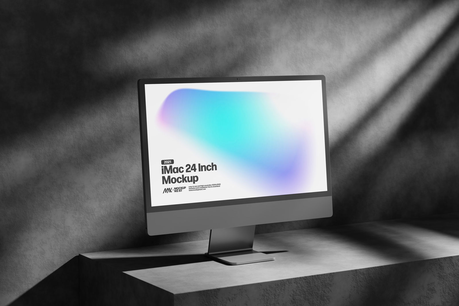 Free 3 Showcases of iMac Mockup with Shadows PSD Template