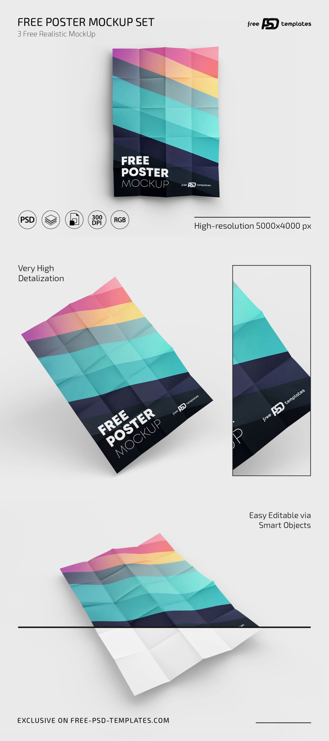 Free 3 Showcases of Poster Mockup PSD Template