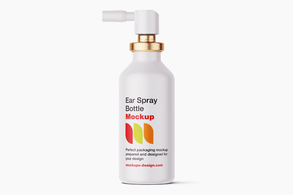 Free 4 Showcases of Ear Bottle Spray Mockup PSD Template