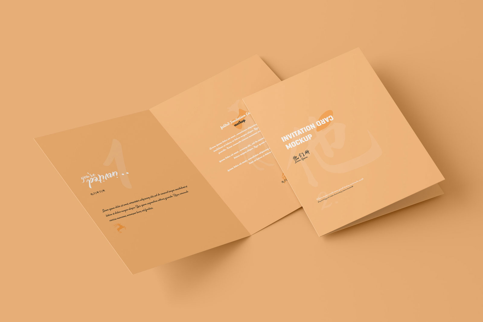 Free 4 Sights of A5 Folded Card Mockup with Envelope PSD Template