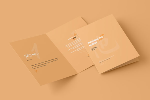 Free 4 Sights of A5 Folded Card Mockup with Envelope PSD Template