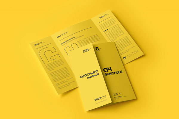 Free 5 Showcases of A4 Gatefold Brochure Mockup PSD Template