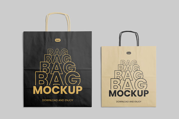 Free Facing Sight of 2 Paper Bag Mockup PSD Template