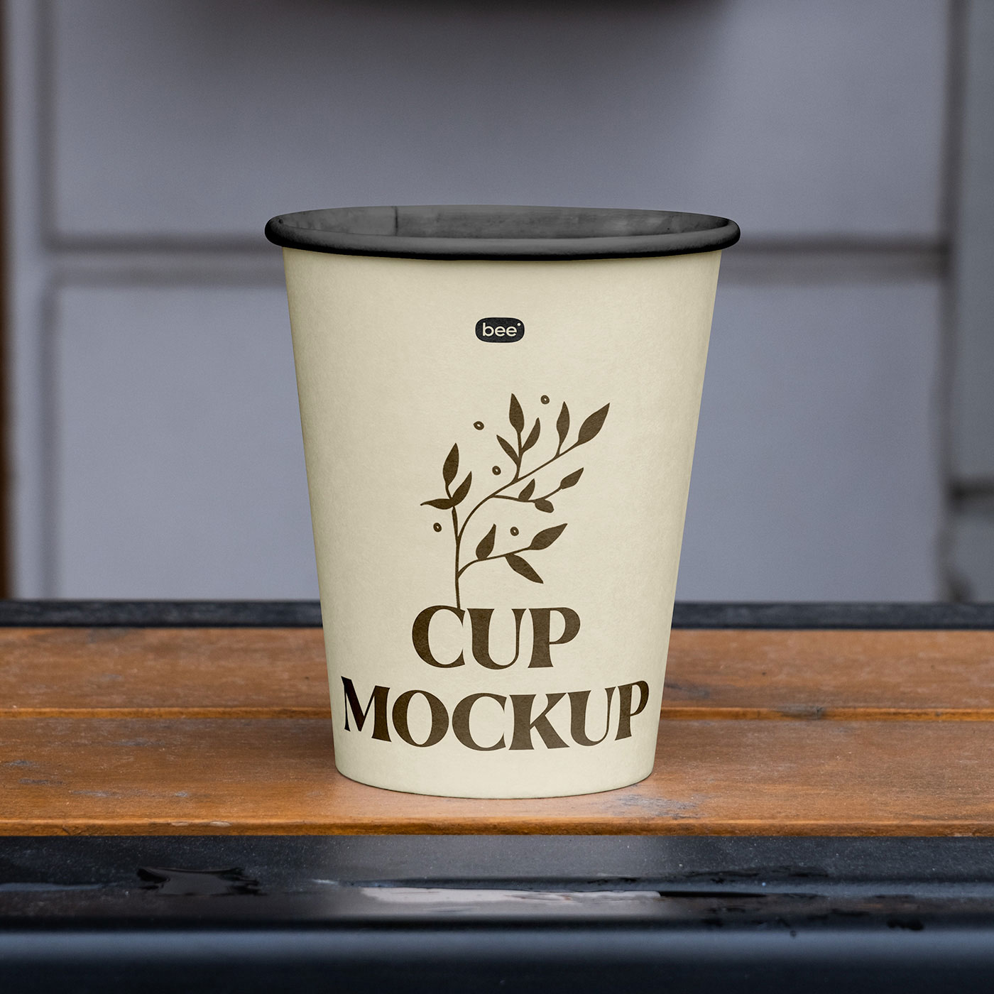 Free Facing Vision of Paper Cup Mockup on Railing PSD Template