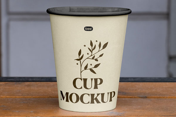 Free Facing Vision of Paper Cup Mockup on Railing PSD Template