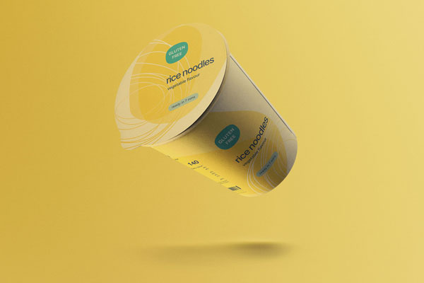 Free Floating Noodles Cup Mockup in Front Sight PSD Template