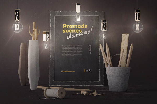 Free Frame Mockup with Bulbs in Front View PSD Template