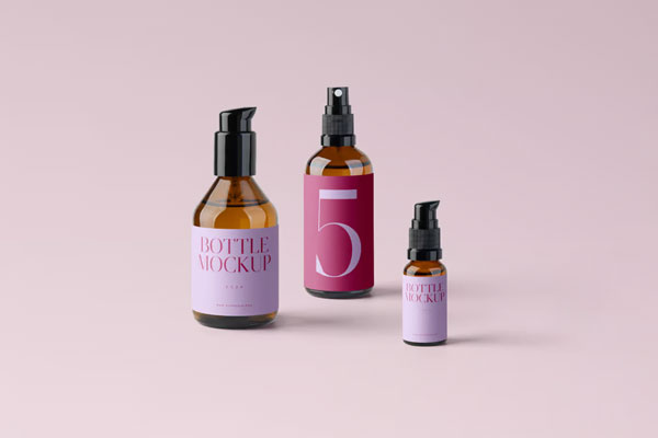 Free Front Sight of 3 Cosmetics Bottles Mockup PSD Template