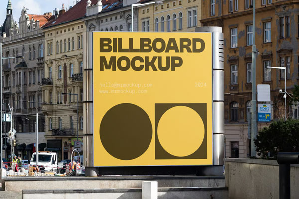 Free Front Sight of Billboard Mockup on Street PSD Template