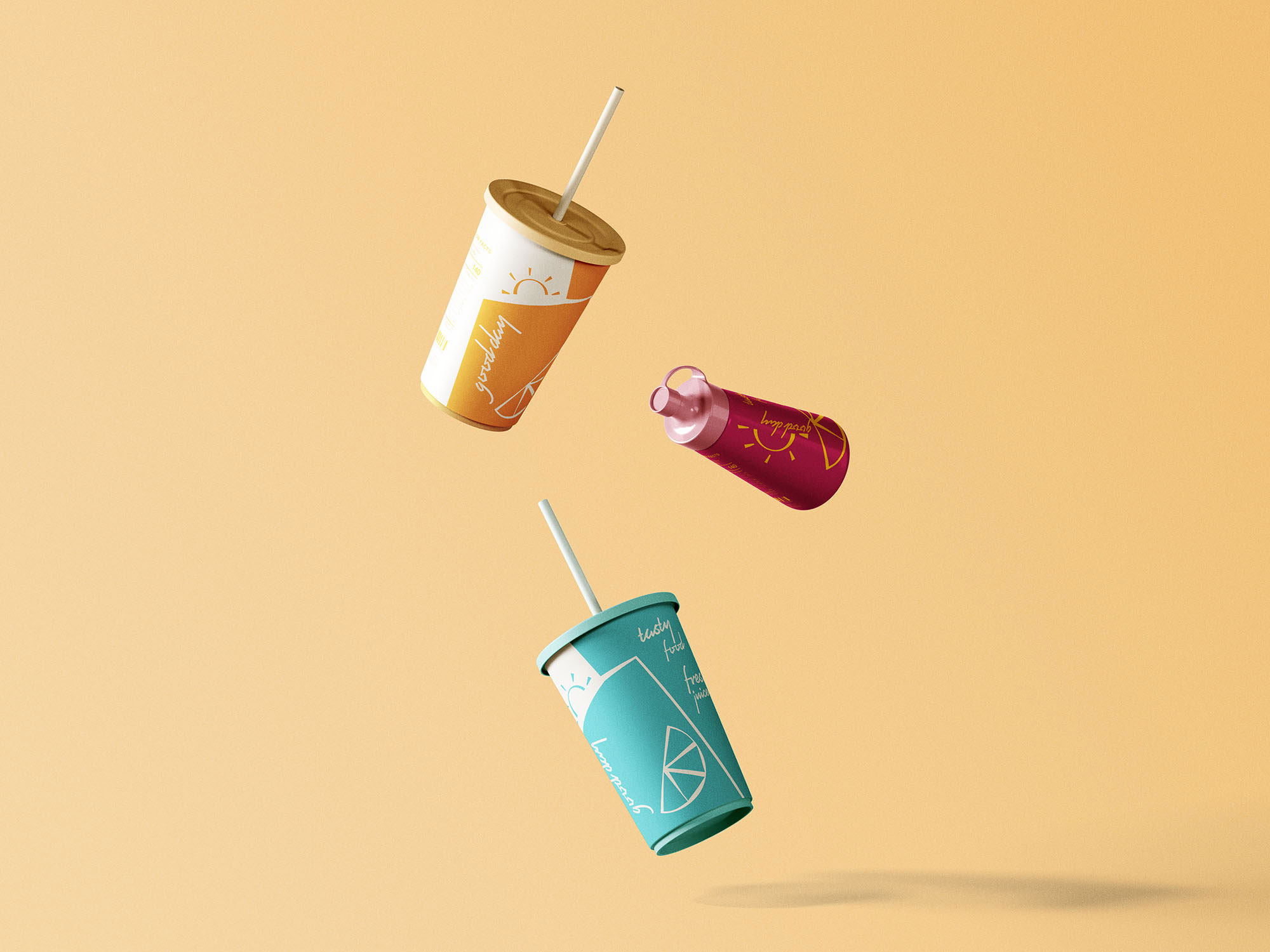 Free Front Sight of Floating Restaurant Items Branding Mockup PSD Template